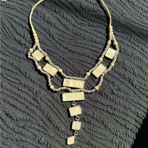 Boho Silver and Cream Necklace with gems